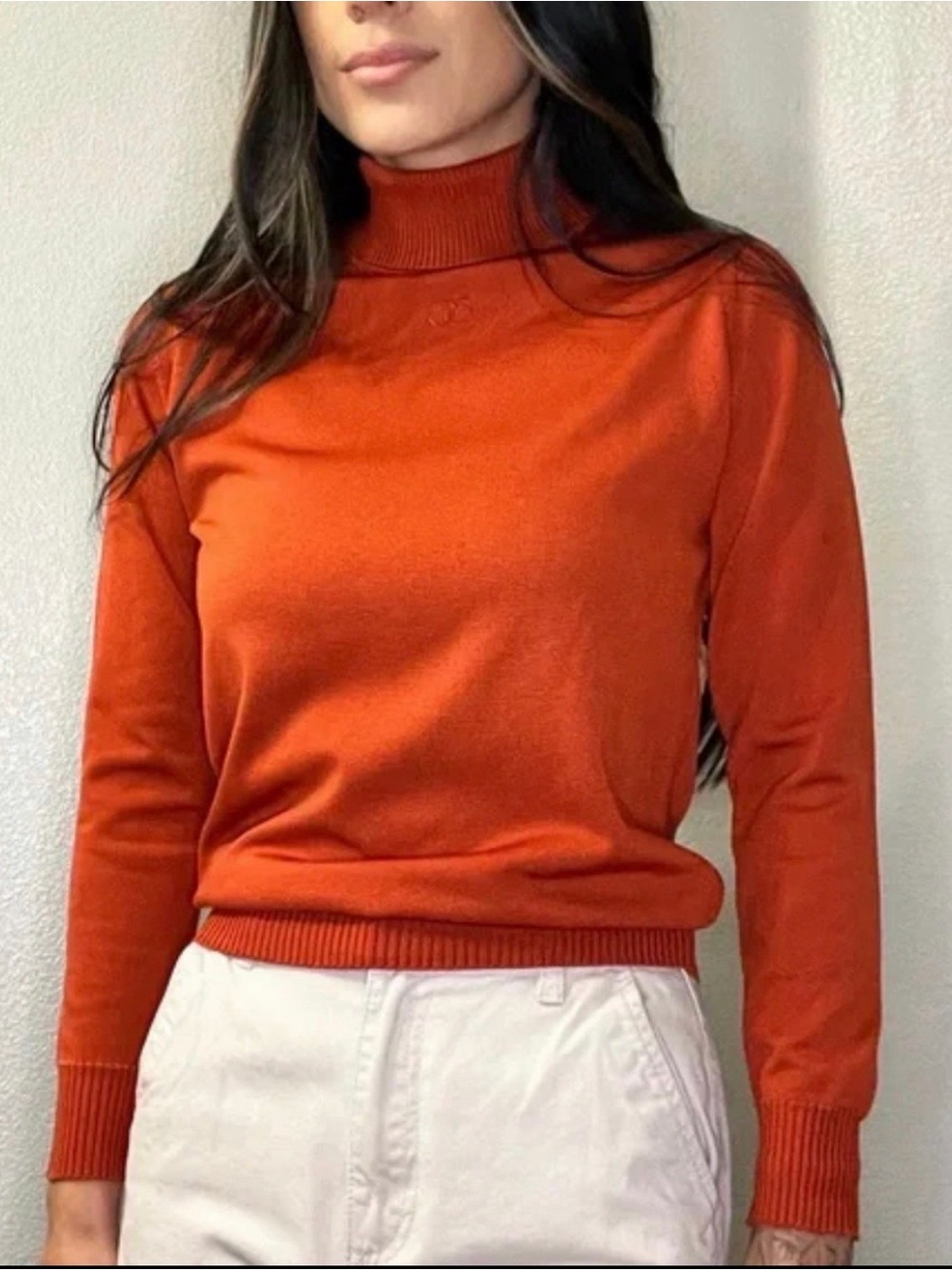 Vintage Givenchy Sport Sweater Nylon Orange Turtleneck GG Logo Sz 40